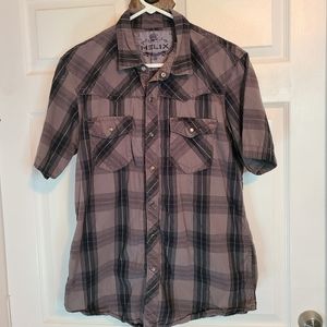 (652) Helix Men's Casual Short Sleeve Western Wear Shirt, Size: L Color: Grey